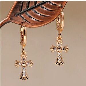 Gold and silver cross religious holy earrings